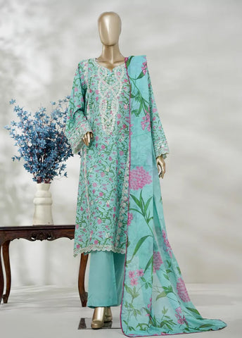 3 Piece Turquoise Color Embroidered Lawn Shirt with Trouser & Dupatta