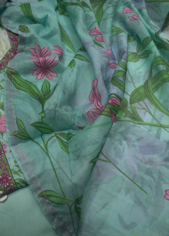 3 Piece Printed Stitched Turquoise Color Lawn Shirt with Trouser & Dupatta