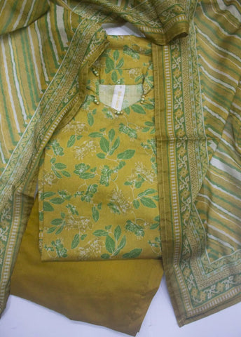 3 Piece Printed Stitched Mustard Color Lawn Shirt with Trouser & Dupatta