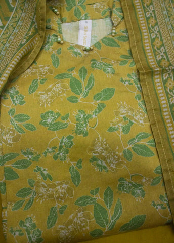 3 Piece Printed Stitched Mustard Color Lawn Shirt with Trouser & Dupatta