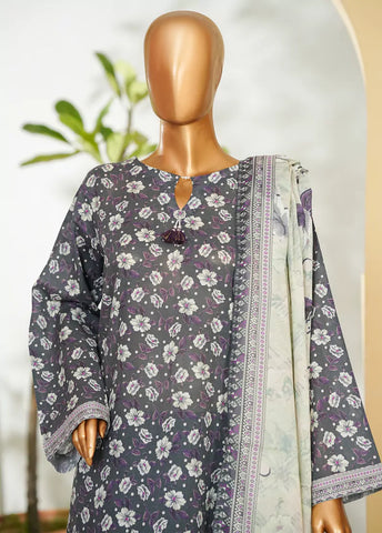3 Piece Printed Grey Color Lawn Shirt with Trouser & Dupatta