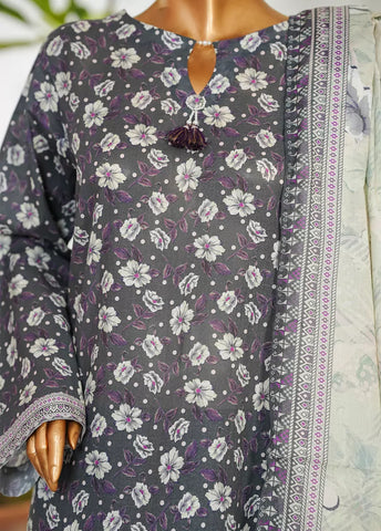 3 Piece Printed Grey Color Lawn Shirt with Trouser & Dupatta