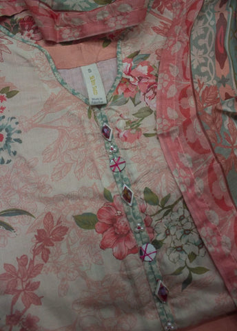 3 Piece Printed Stitched Peach Color Lawn Shirt with Trouser & Dupatta