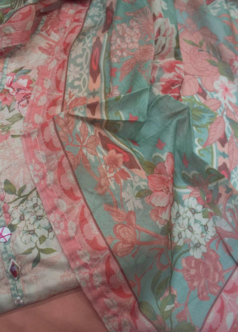 3 Piece Printed Stitched Peach Color Lawn Shirt with Trouser & Dupatta