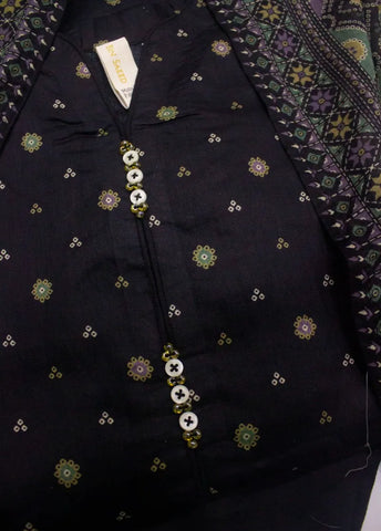 3 Piece Printed Stitched Black Color Lawn Shirt with Trouser & Dupatta