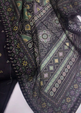 3 Piece Printed Stitched Black Color Lawn Shirt with Trouser & Dupatta