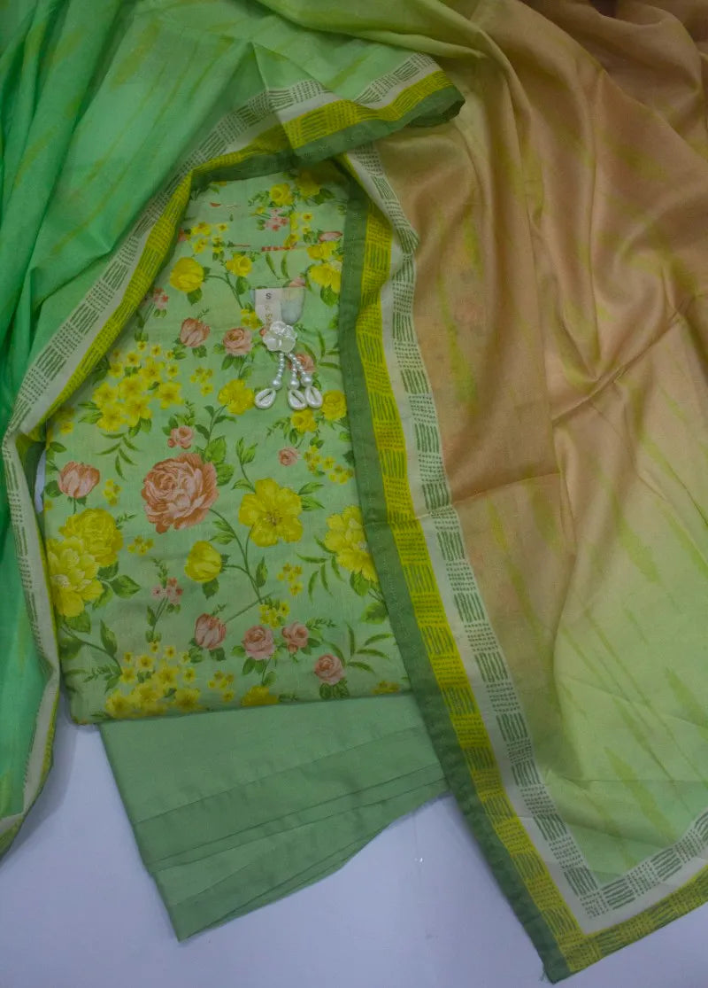 3 Piece Printed Stitched Mint Green Color Lawn Shirt with Trouser & Dupatta