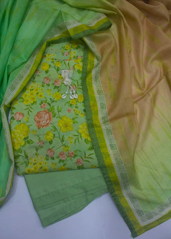 3 Piece Printed Stitched Mint Green Color Lawn Shirt with Trouser & Dupatta