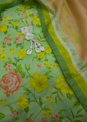 3 Piece Printed Stitched Mint Green Color Lawn Shirt with Trouser & Dupatta