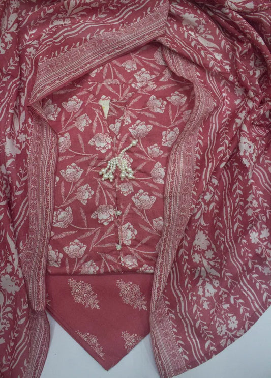 3 Piece Printed Stitched Watermelon Pink Color Lawn Shirt with Trouser & Dupatta