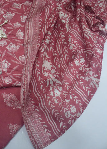 3 Piece Printed Stitched Watermelon Pink Color Lawn Shirt with Trouser & Dupatta