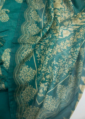 3 Piece Printed Stitched Sea Green Color Lawn Frock with Trouser & Dupatta