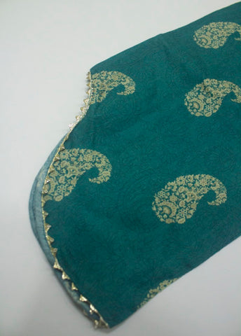 3 Piece Printed Stitched Sea Green Color Lawn Frock with Trouser & Dupatta