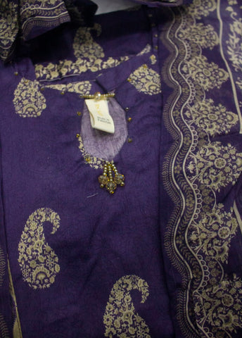 3 Piece Printed Stitched Purple Color Lawn Frock with Trouser & Dupatta