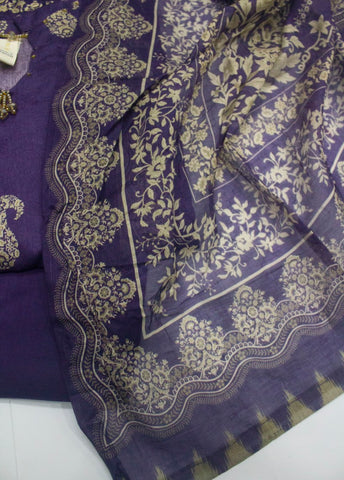 3 Piece Printed Stitched Purple Color Lawn Frock with Trouser & Dupatta