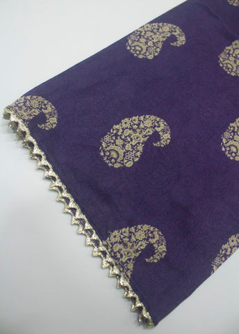 3 Piece Printed Stitched Purple Color Lawn Frock with Trouser & Dupatta