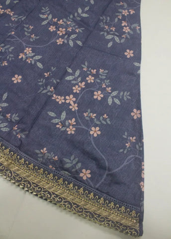 3 Piece Embroidred Stitched Royal Purple Color Lawn Frock with Trouser & Dupatta