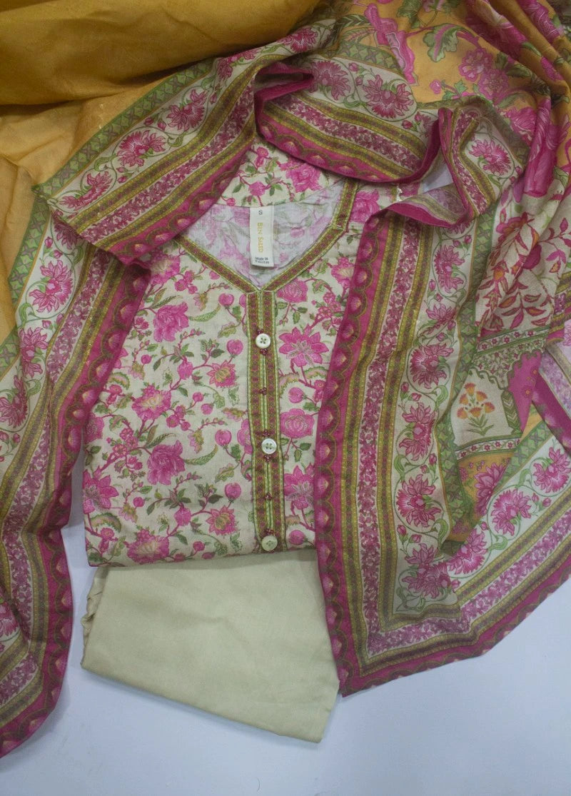 3 Piece Printed Stitched MultiColor Lawn Frock with Trouser & Dupatta