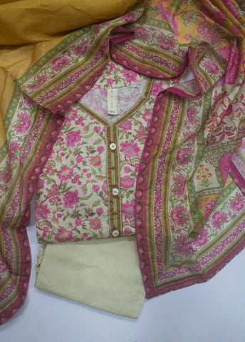 3 Piece Printed Stitched MultiColor Lawn Frock with Trouser & Dupatta