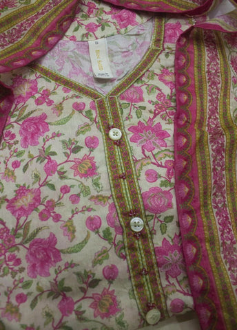 3 Piece Printed Stitched MultiColor Lawn Frock with Trouser & Dupatta