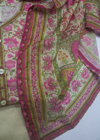 3 Piece Printed Stitched MultiColor Lawn Frock with Trouser & Dupatta