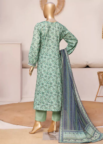3 Piece Printed Stitched Mint Green Color Lawn Frock with Trouser & Dupatta