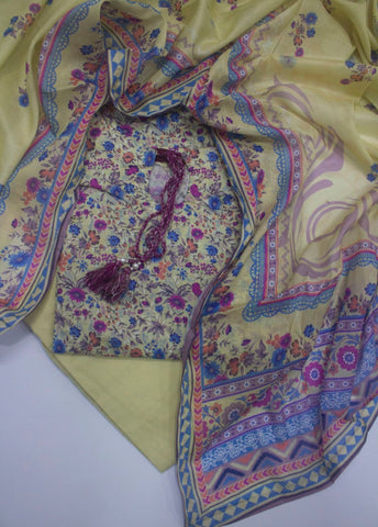 3 Piece Printed Stitched MultiColor Lawn Frock with Trouser & Dupatta