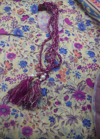 3 Piece Printed Stitched MultiColor Lawn Frock with Trouser & Dupatta