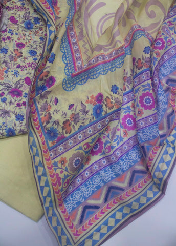 3 Piece Printed Stitched MultiColor Lawn Frock with Trouser & Dupatta