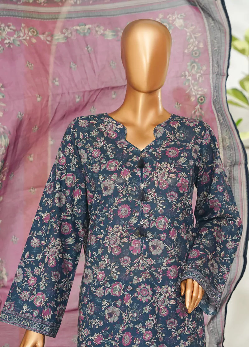 3 Piece Printed Teal Color Lawn Shirt with Trouser & Dupatta