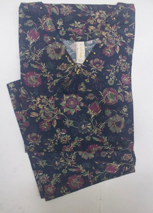 2 Piece Printed Stitched Navy Blue Color Lawn Shirt and Trouser