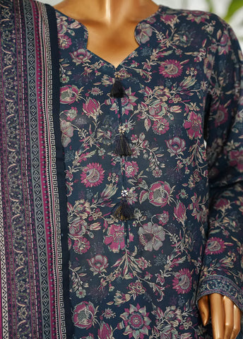 3 Piece Printed Teal Color Lawn Shirt with Trouser & Dupatta
