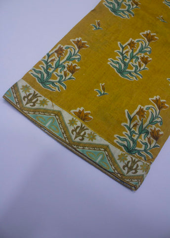 3 Piece Printed Stitched Mustard Color Lawn Frock with Trouser & Dupatta