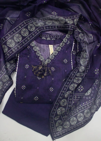 3 Piece Printed Stitched Purple Color Lawn Frock with Trouser & Dupatta