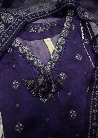 3 Piece Printed Stitched Purple Color Lawn Frock with Trouser & Dupatta
