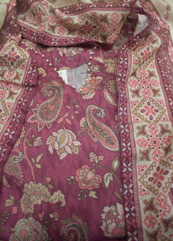 3 Piece Printed Stitched Pink Color Lawn Frock with Trouser & Dupatta