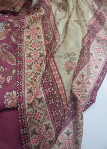 3 Piece Printed Stitched Pink Color Lawn Frock with Trouser & Dupatta