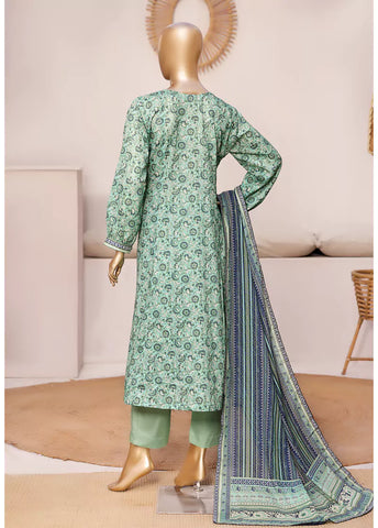 3 Piece Printed Stitched Mint Green Color Lawn Frock with Trouser & Dupatta