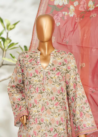 3 Piece Printed MultiColor Lawn Shirt with Trouser & Dupatta