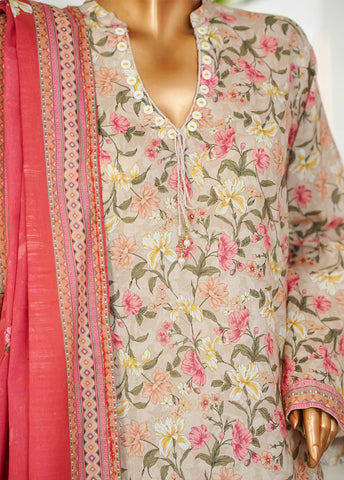 3 Piece Printed MultiColor Lawn Shirt with Trouser & Dupatta