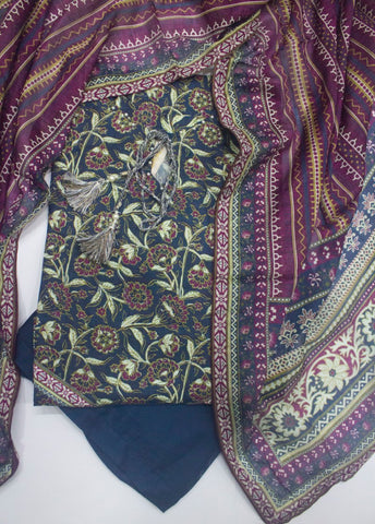 3 Piece Printed Stitched MultiColor Lawn Frock with Trouser & Dupatta