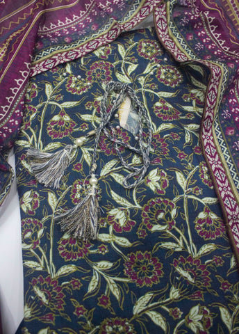 3 Piece Printed Stitched MultiColor Lawn Frock with Trouser & Dupatta
