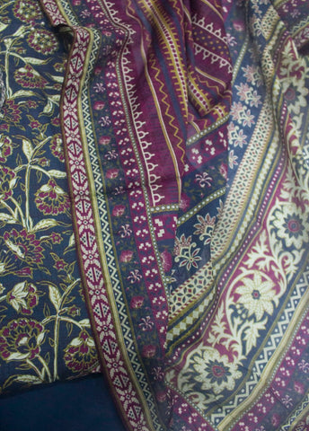 3 Piece Printed Stitched MultiColor Lawn Frock with Trouser & Dupatta