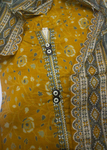 3 Piece Printed Stitched Mustard Color Lawn Shirt with Trouser & Dupatta