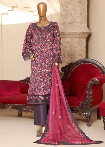 3 Piece Embroidred Stitched MultiColor Lawn Suit with Trouser & Dupatta