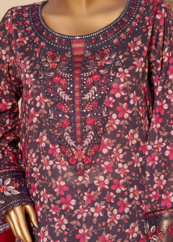 3 Piece Embroidred Stitched MultiColor Lawn Suit with Trouser & Dupatta