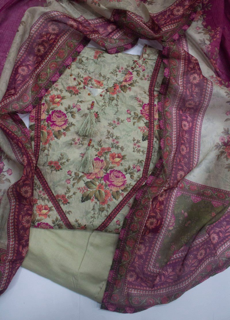 3 Piece Printed Stitched Mint Green Color Lawn Shirt with Trouser & Dupatta