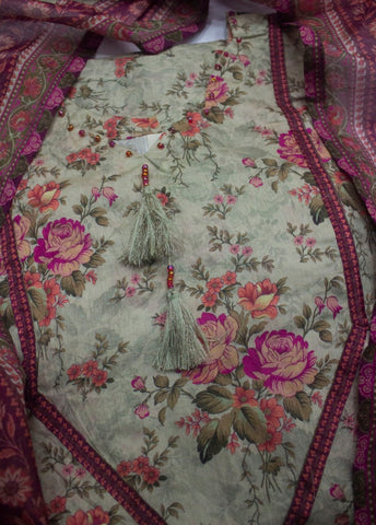 3 Piece Printed Stitched Mint Green Color Lawn Shirt with Trouser & Dupatta