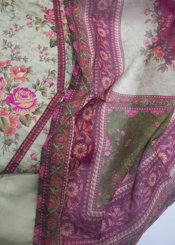 3 Piece Printed Stitched Mint Green Color Lawn Shirt with Trouser & Dupatta