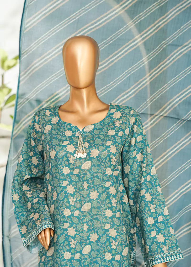 3 Piece Printed Green Color Lawn Shirt with Trouser & Dupatta